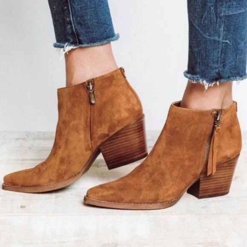 Sam Edelman Walden Caramel Tan Suede Zipper Ankle Boot  / Bootie Women's Sz 9